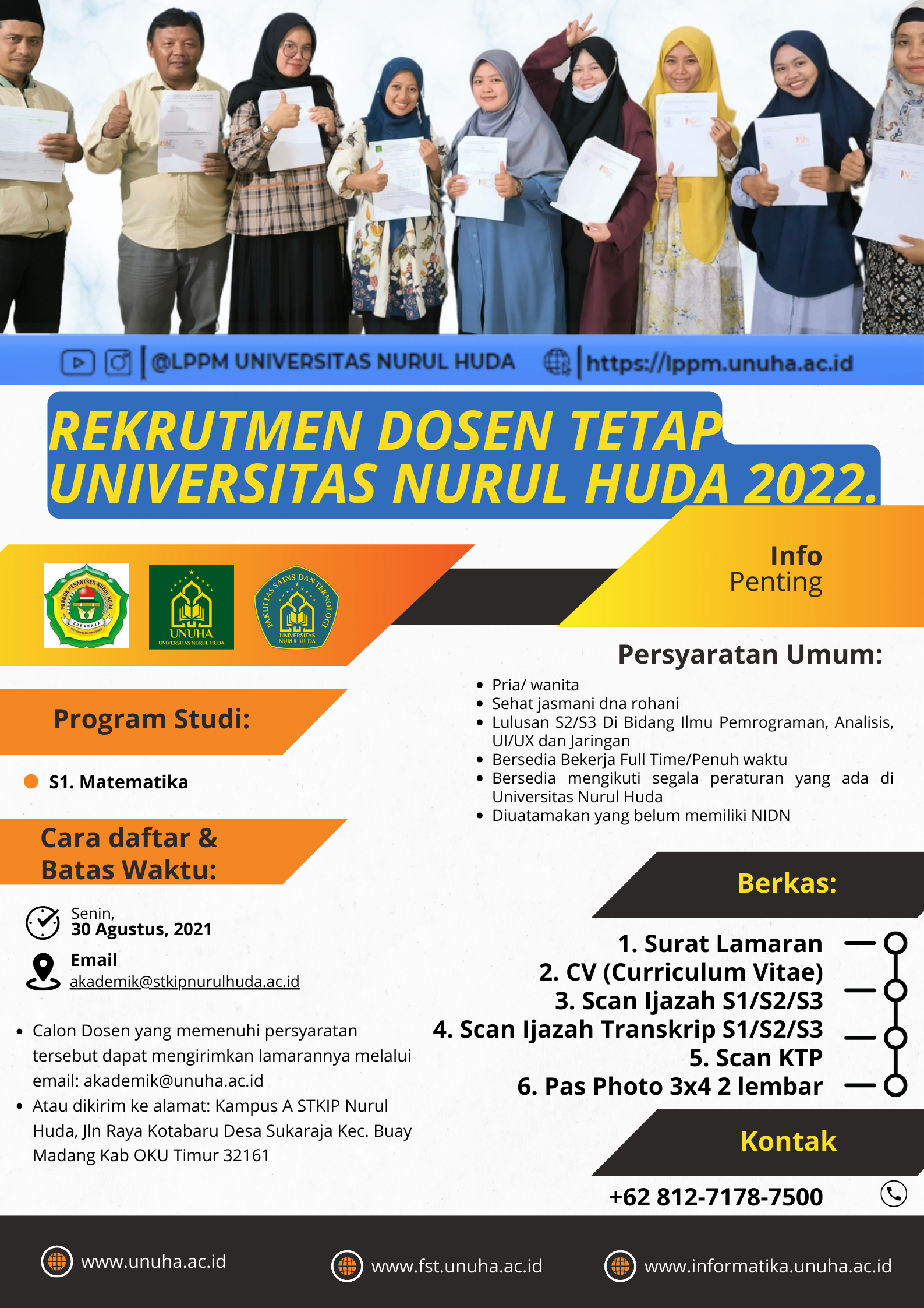 Rekrutmen Dosen Universitas Nurul Huda 2022.